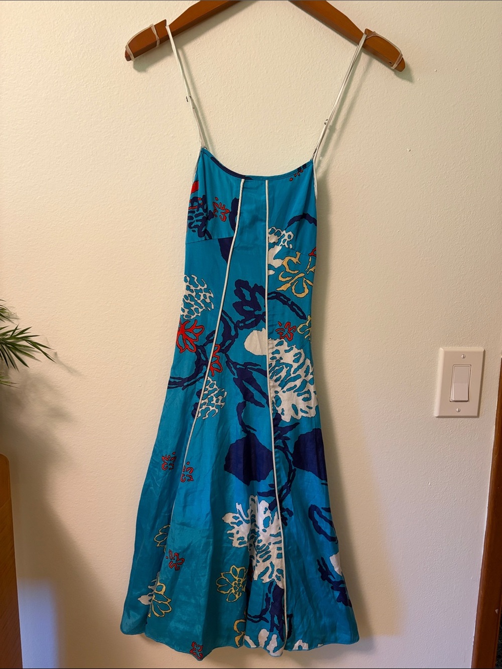 Armani Exchange Teal Blue Silk Blend Floral Midi Slip Dress